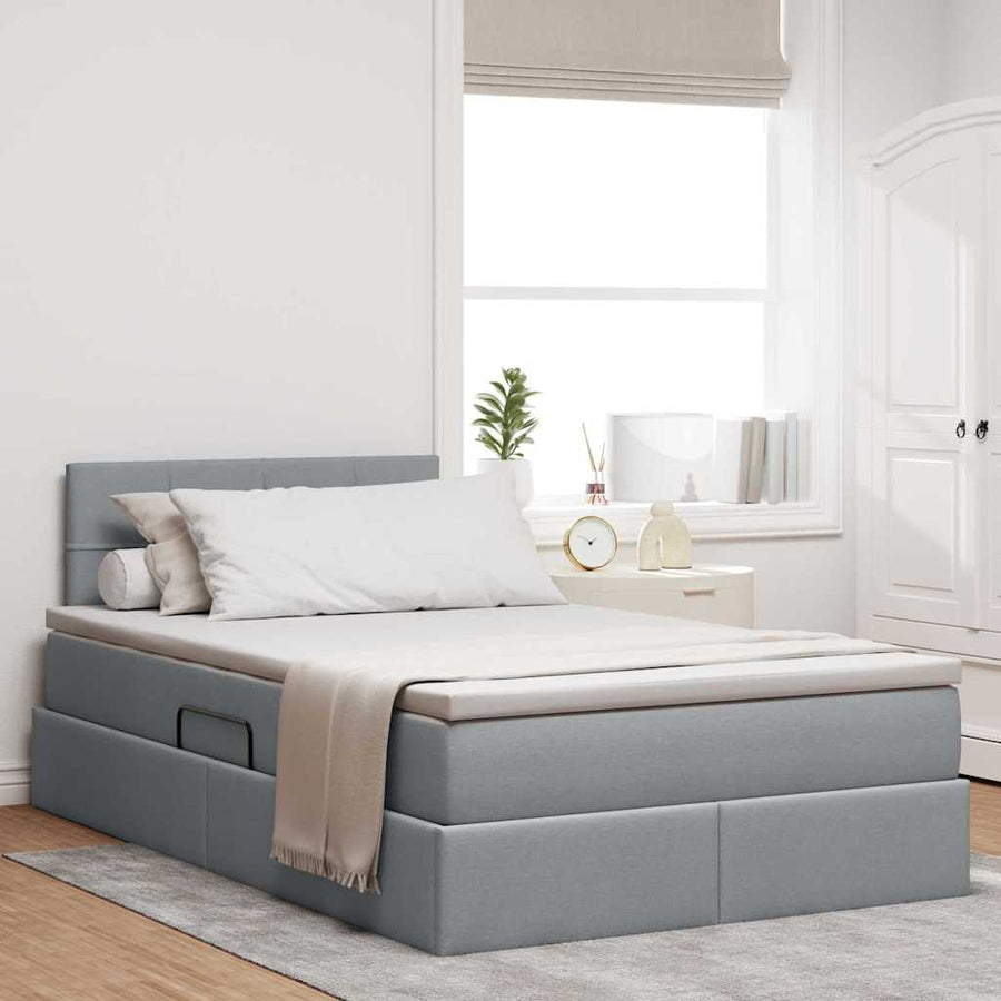 Bed met LED -striplichten Lichtgrijs 120 x 200 cm Stof
