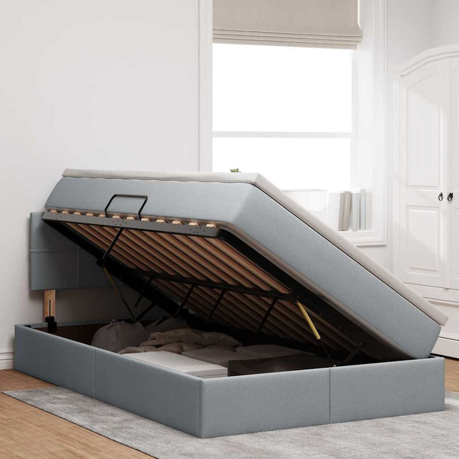 Bed met LED -striplichten Lichtgrijs 120 x 200 cm Stof