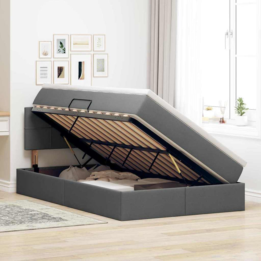 Bed met LED -striplichten Donkergrijs 120 x 200 cm Stof