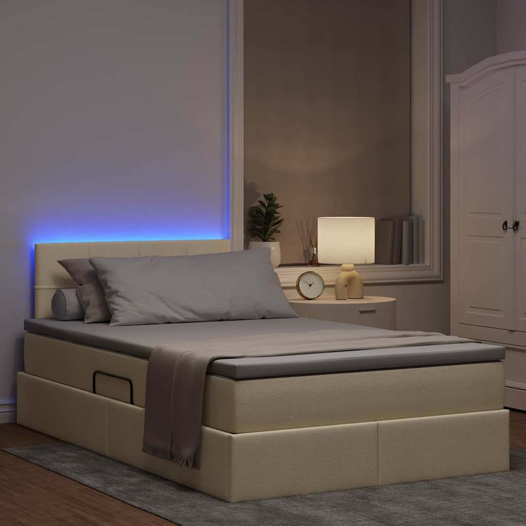 Bed met LED -striplichten met opslag Crème 120 x 200 cm Stof