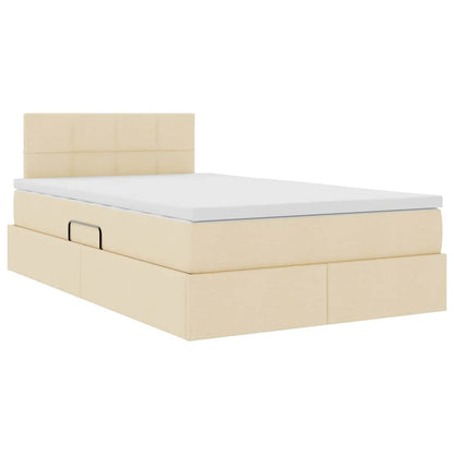 Bed met LED -striplichten met opslag Crème 120 x 200 cm Stof
