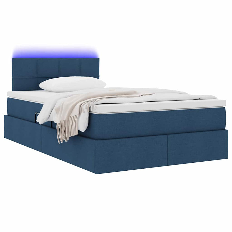 Bed met LED -striplichten met opslag Blauw 120 x 200 cm Stof