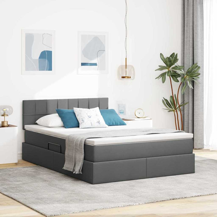 Bed met LED -striplichten Donkergrijs 140 x 190 cm Stof