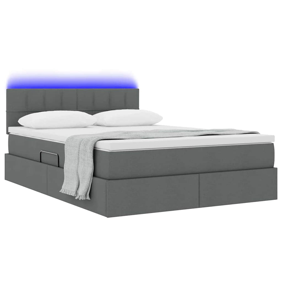 Bed met LED -striplichten Donkergrijs 140 x 190 cm Stof