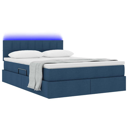 Bed met LED -striplichten met opslag Blauw 140 x 190 cm Stof