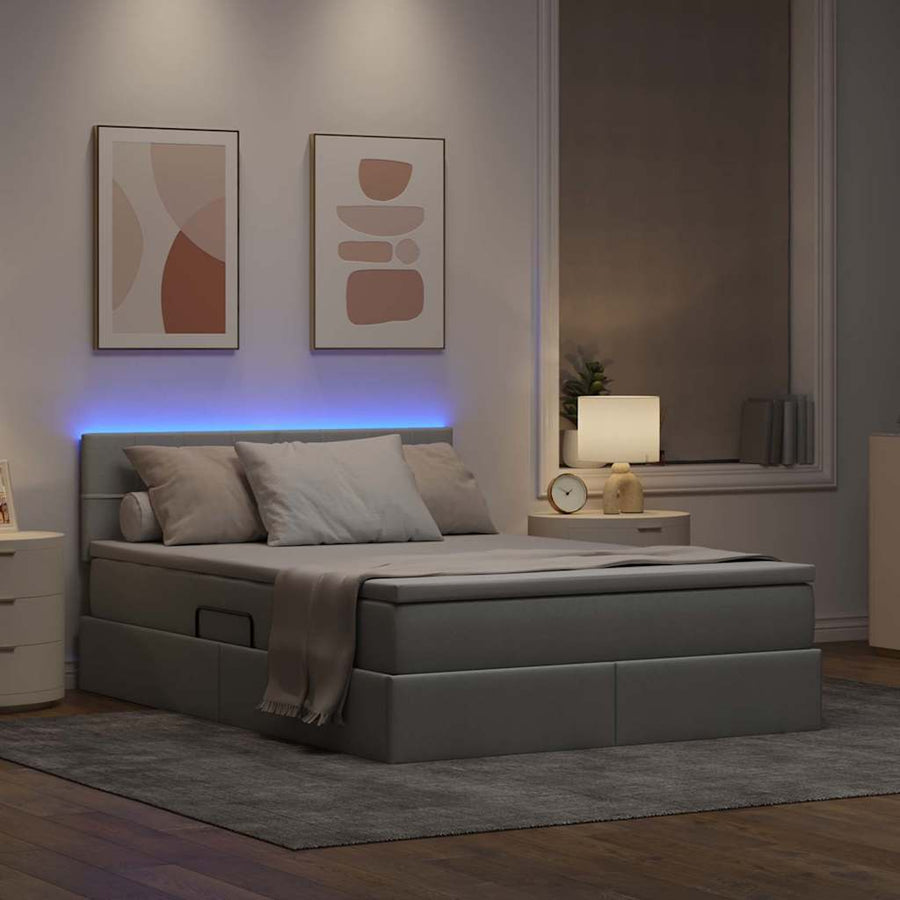 Bed met LED -striplichten Lichtgrijs 140 x 200 cm Stof