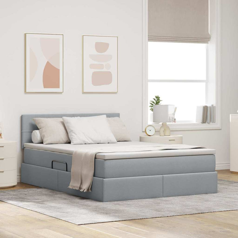 Bed met LED -striplichten Lichtgrijs 140 x 200 cm Stof