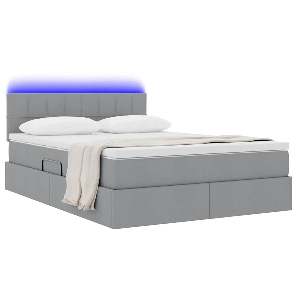 Bed met LED -striplichten Lichtgrijs 140 x 200 cm Stof