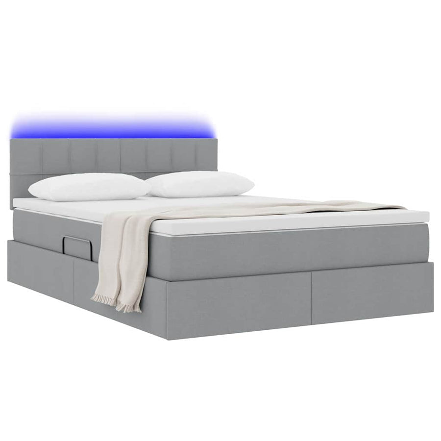 Bed met LED -striplichten Lichtgrijs 140 x 200 cm Stof