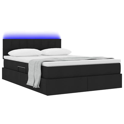 Bed met LED -striplichten met opslag Zwart 140 x 200 cm Stof