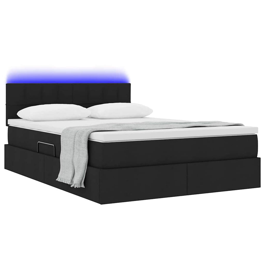 Bed met LED -striplichten met opslag Zwart 140 x 200 cm Stof