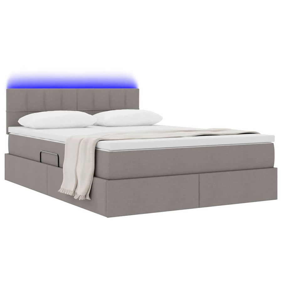Bed met LED -striplichten met opslag Taupe 140 x 200 cm Stof