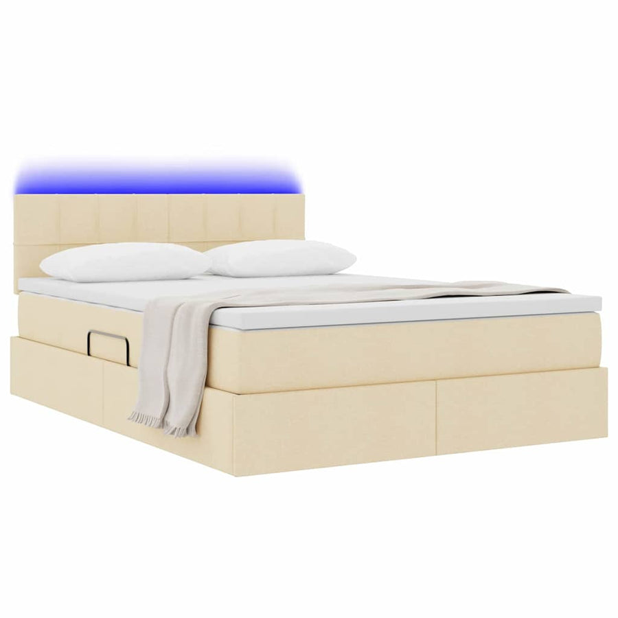 Bed met LED -striplichten met opslag Crème 140 x 200 cm Stof