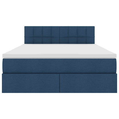 Bed met LED -striplichten met opslag Blauw 140 x 200 cm Stof