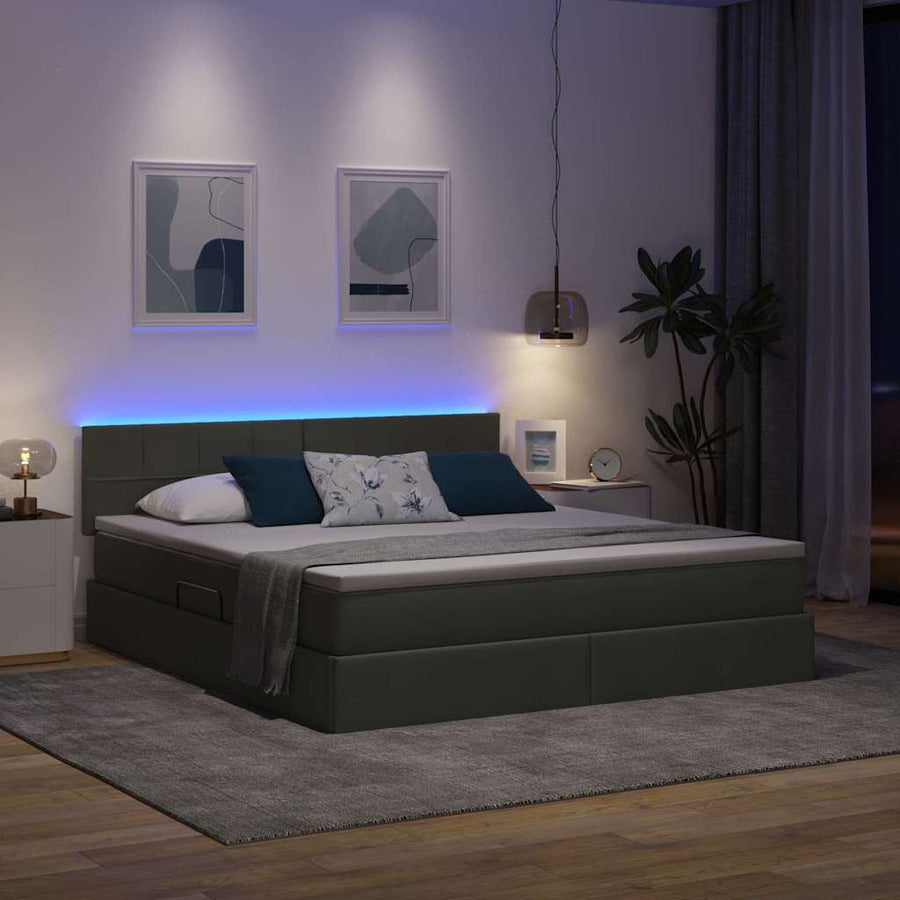 Bed met LED -striplichten Donkergrijs 160 x 200 cm Stof