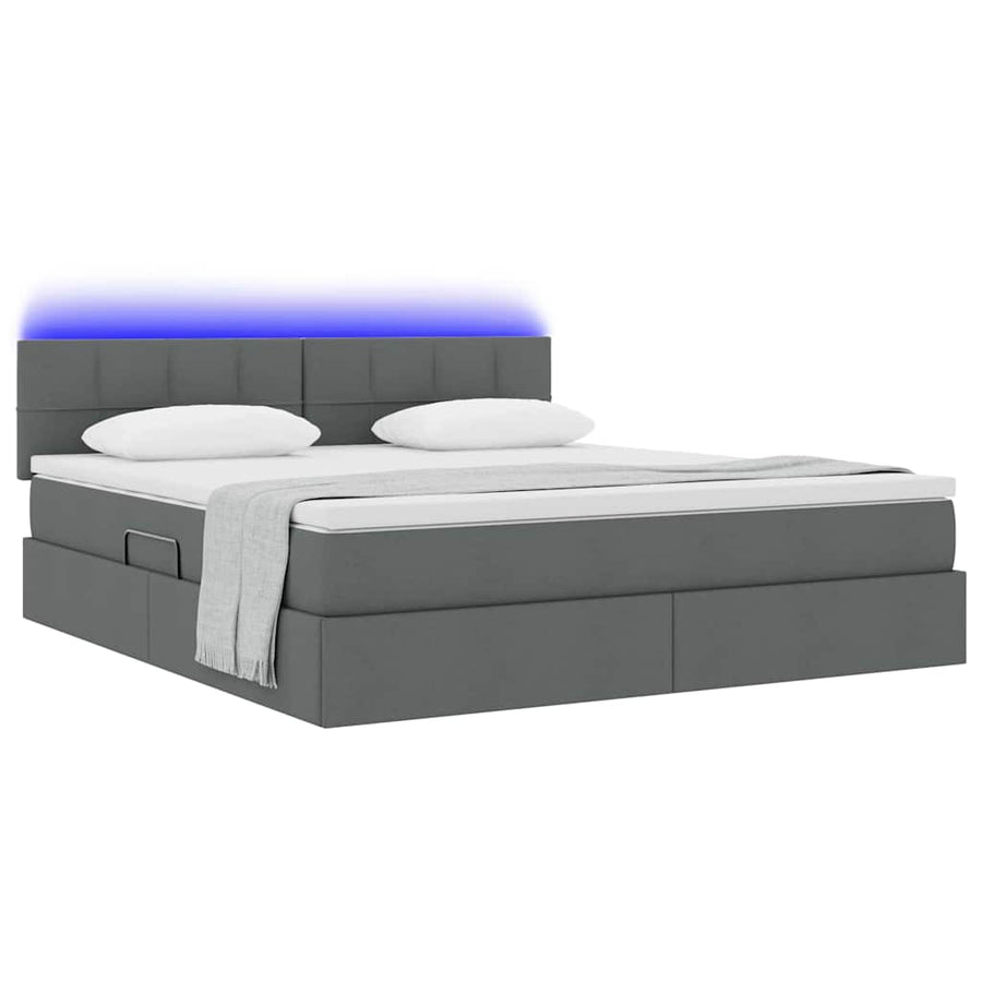Bed met LED -striplichten Donkergrijs 160 x 200 cm Stof