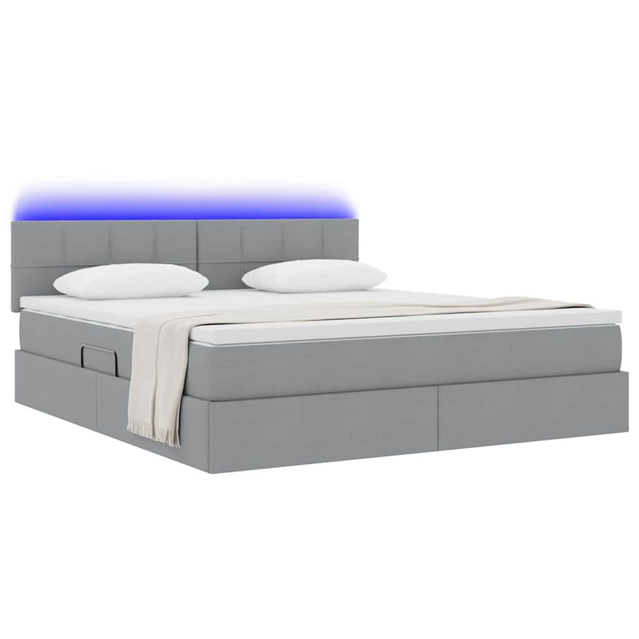 Bed met LED -striplichten Lichtgrijs 180 x 200 cm Stof