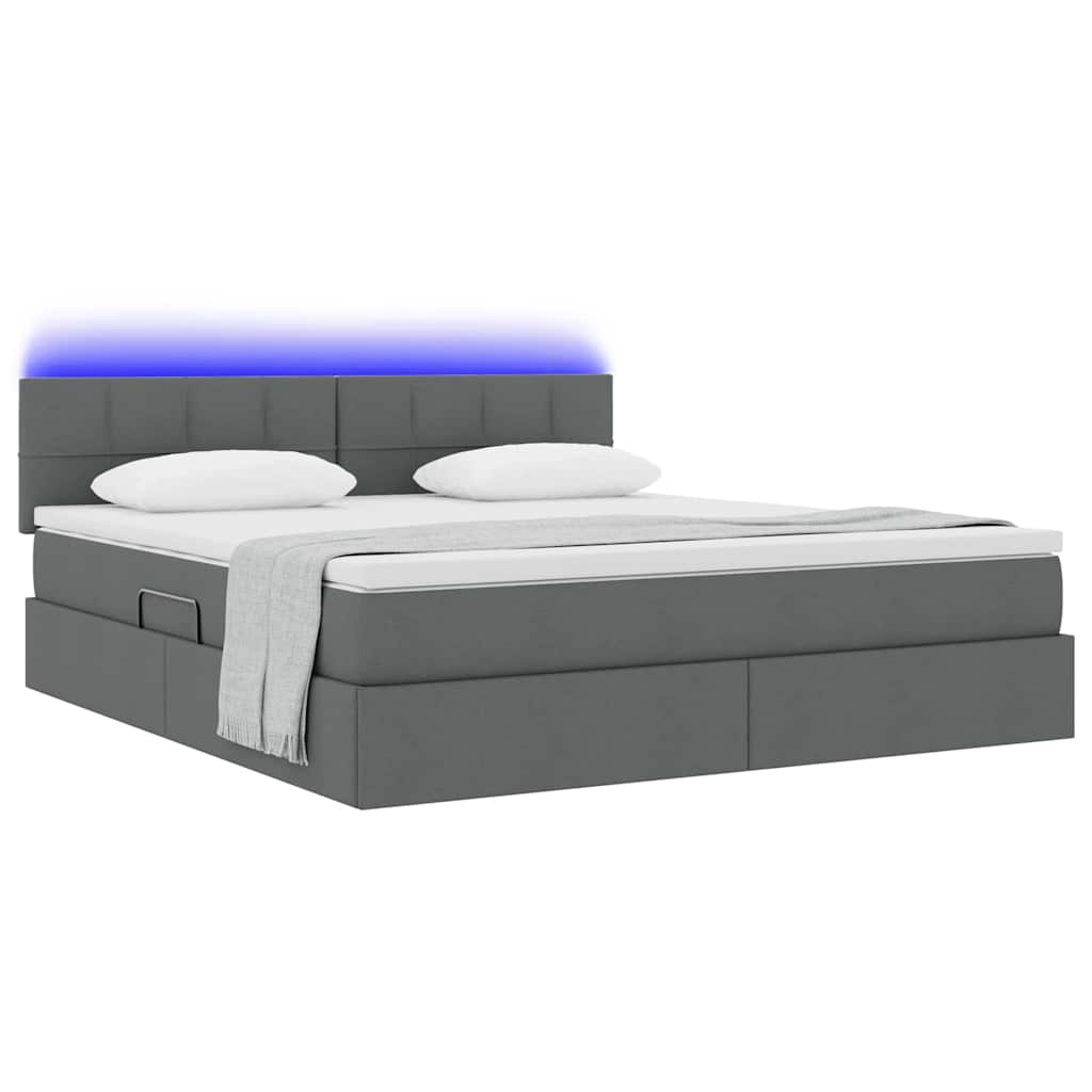 Bed met LED -striplichten Donkergrijs 180 x 200 cm Stof