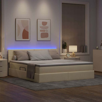 Bed met LED -striplichten met opslag Crème 180 x 200 cm Stof