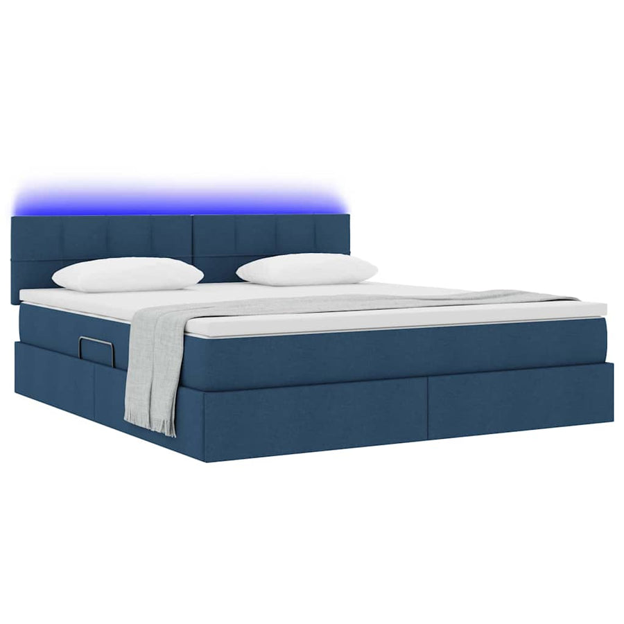 Bed met LED -striplichten met opslag Blauw 180 x 200 cm Stof