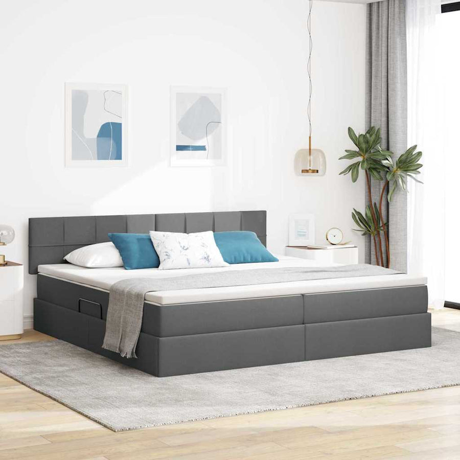 Bed met LED -striplichten Donkergrijs 200 x 200 cm Stof