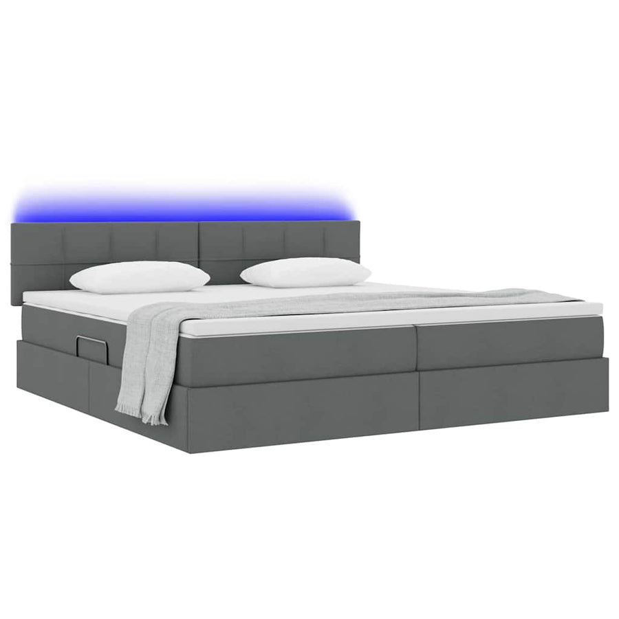 Bed met LED -striplichten Donkergrijs 200 x 200 cm Stof