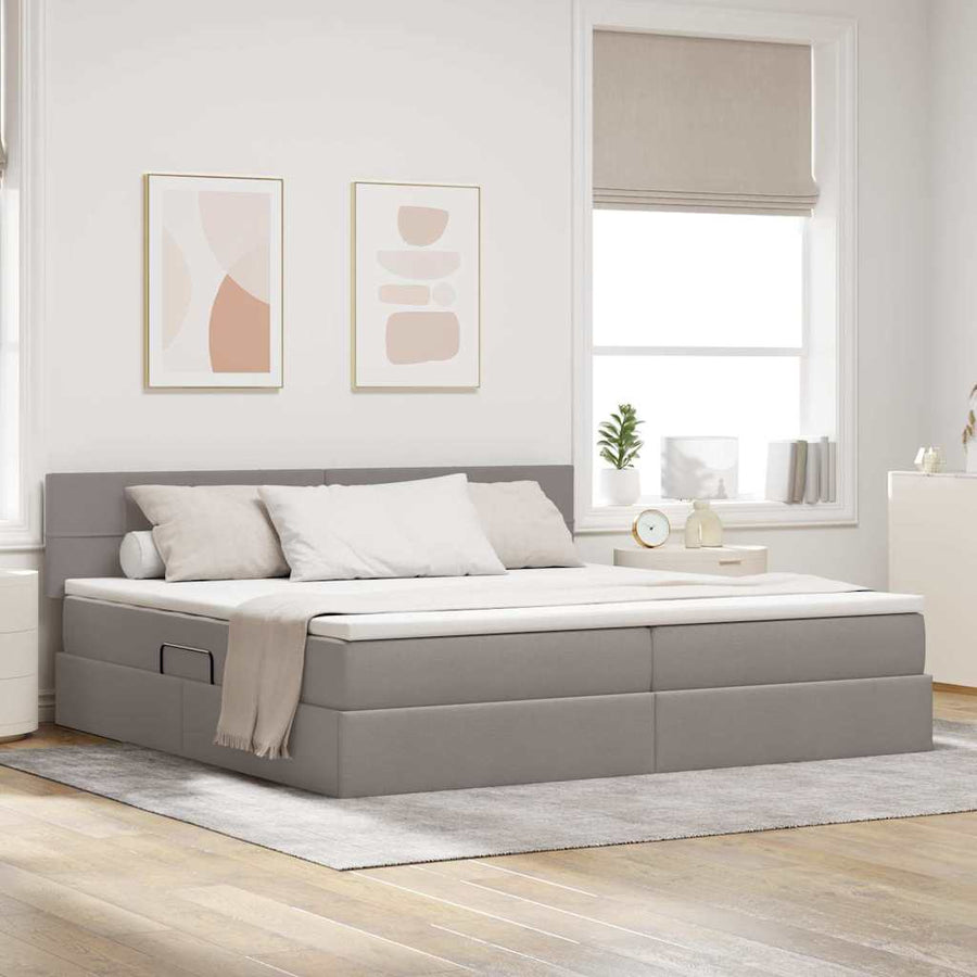 Bed met LED -striplichten met opslag Taupe 200 x 200 cm Stof
