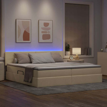 Opbergbed met LED met matras met LED Crème 200 x 200 cm Stof
