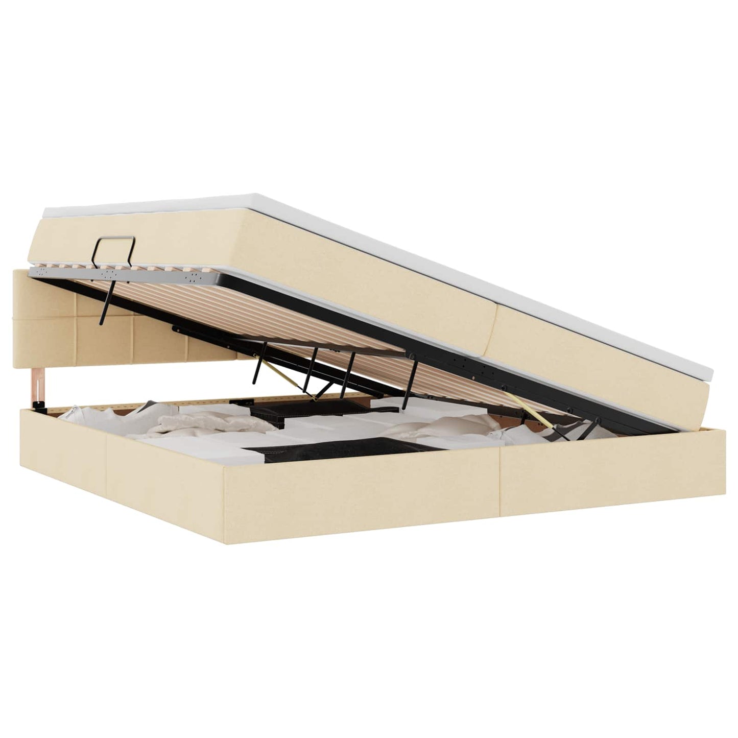 Opbergbed met LED met matras met LED Crème 200 x 200 cm Stof
