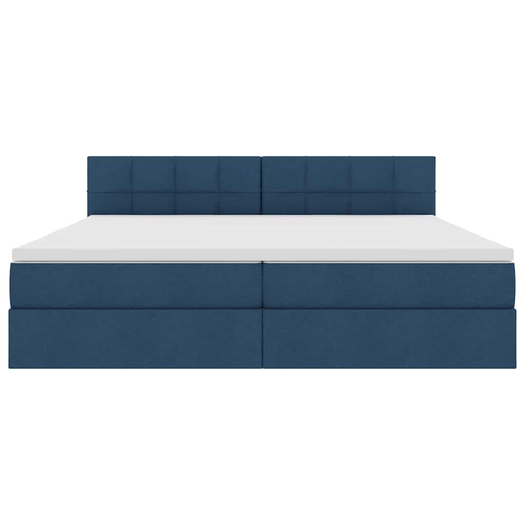 Bed met LED -striplichten met opslag Blauw 200 x 200 cm Stof