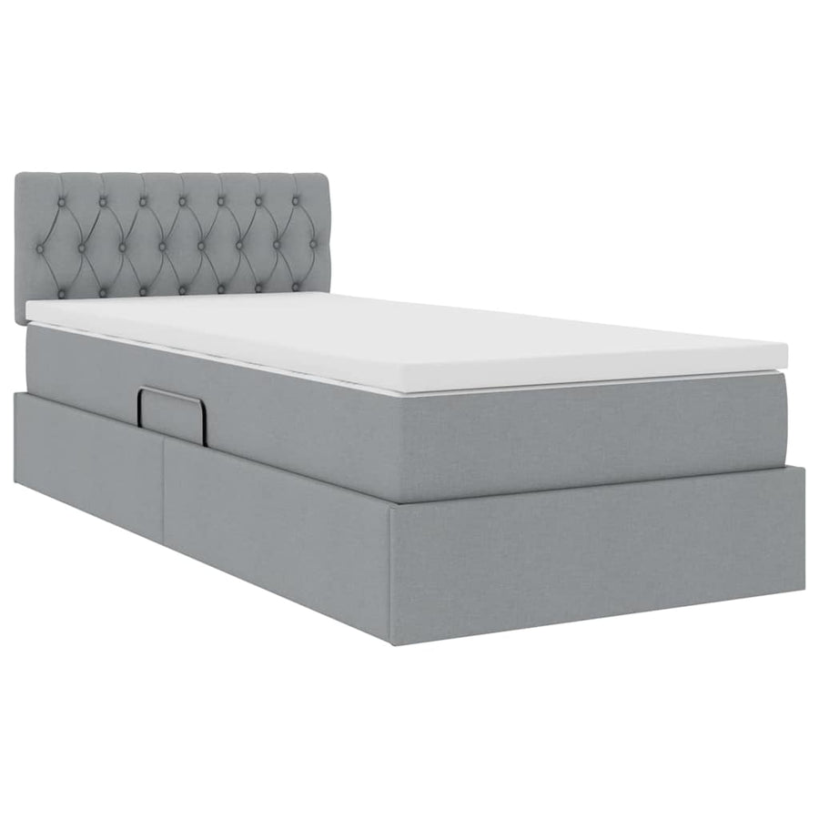 Opbergbed met LED met matras Lichtgrijs 90 x 190 cm Stof