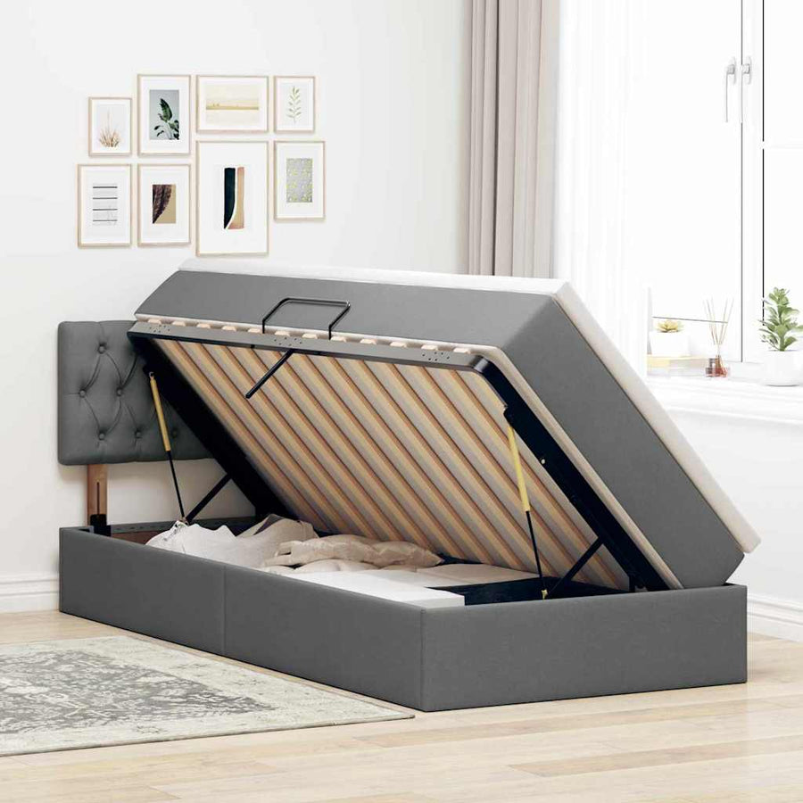 Opbergbed met LED met matras Donkergrijs 90 x 190 cm Stof