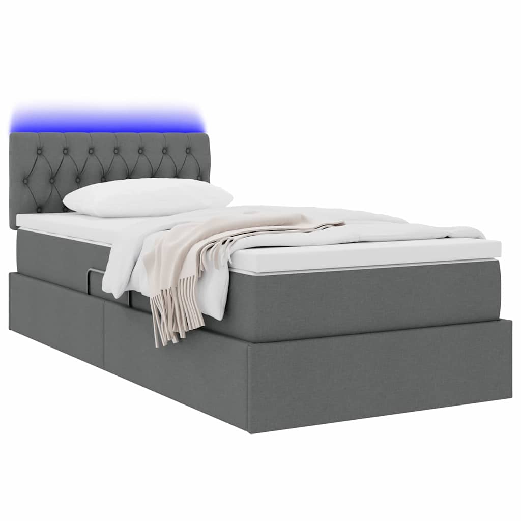 Opbergbed met LED met matras Donkergrijs 90 x 190 cm Stof