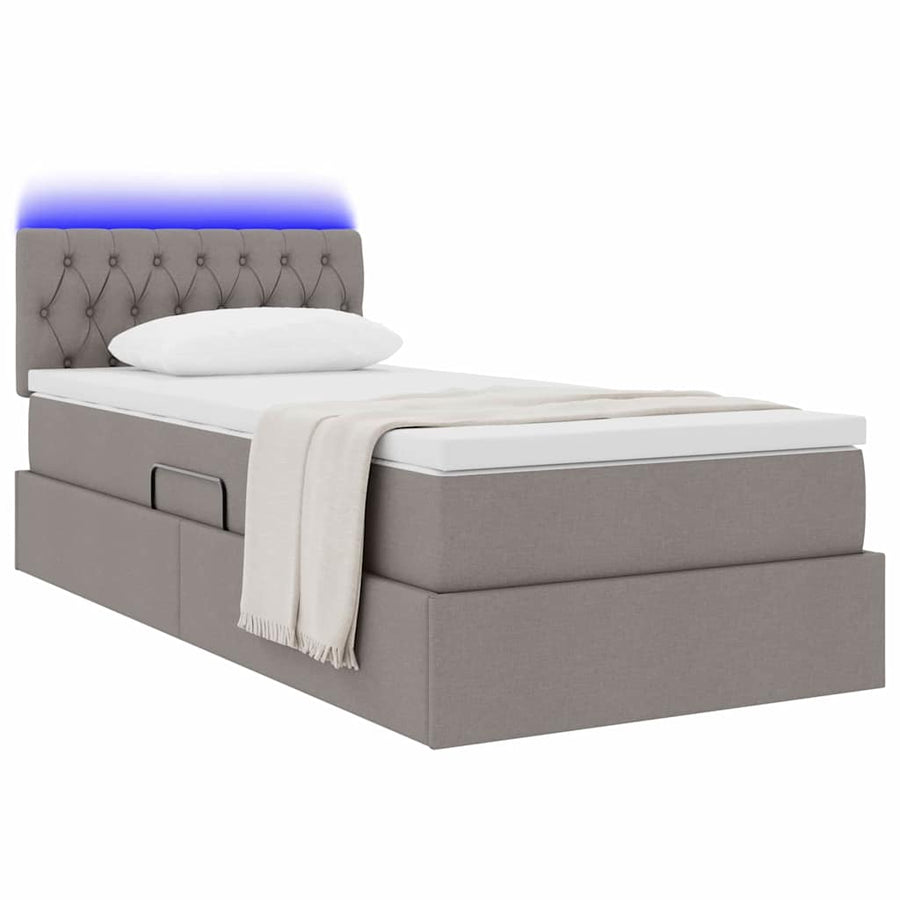Opbergbed met LED met matras met LED Taupe 90 x 190 cm Stof