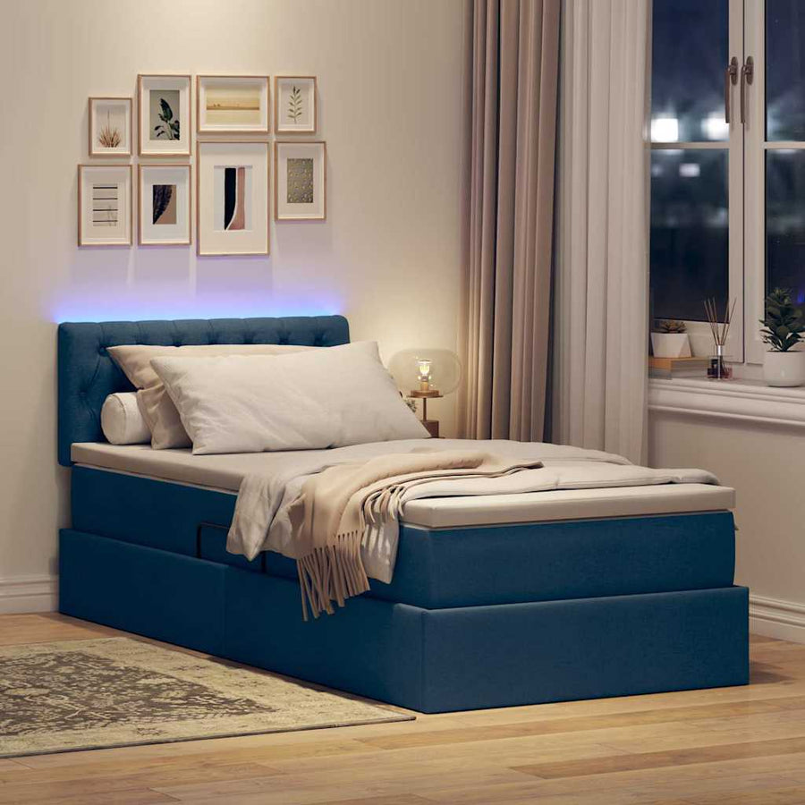 Opbergbed met LED met matras met LED Blauw 90 x 190 cm Stof