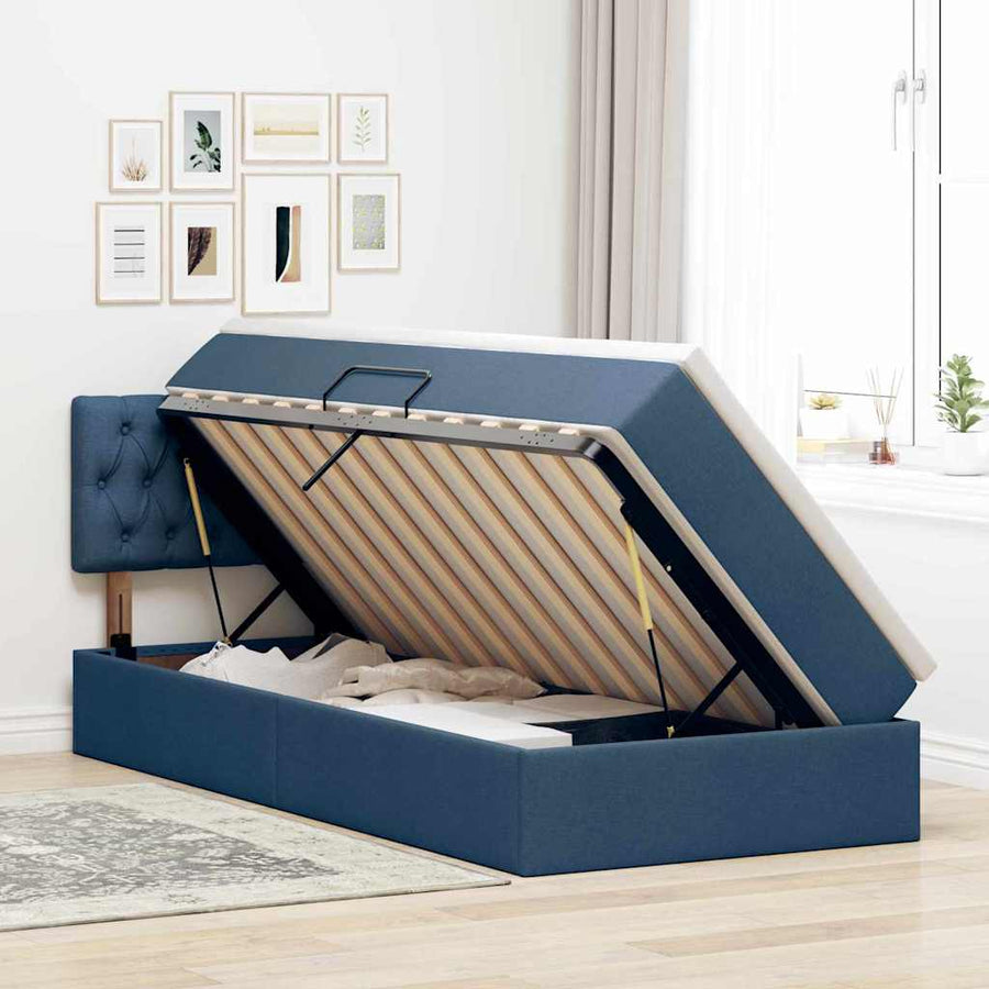 Opbergbed met LED met matras met LED Blauw 90 x 190 cm Stof