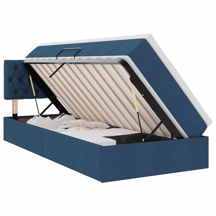 Opbergbed met LED met matras met LED Blauw 90 x 190 cm Stof