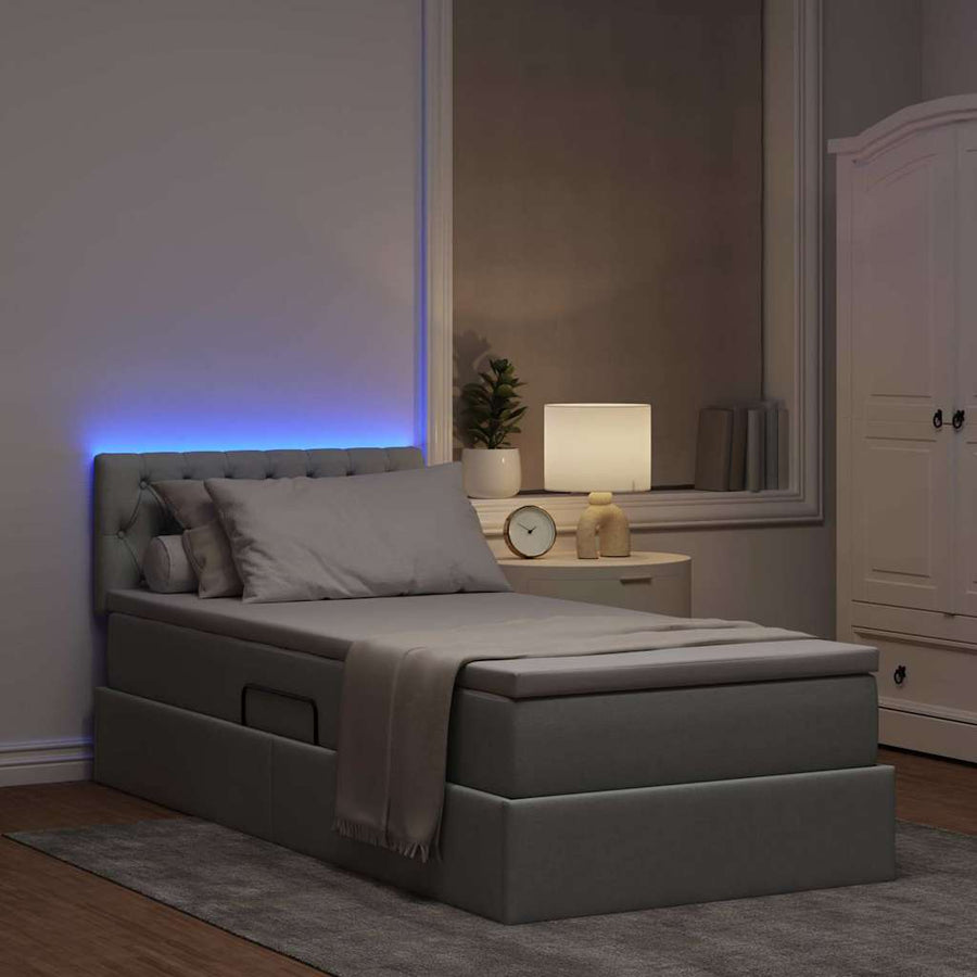 Opbergbed met LED met matras Lichtgrijs 90 x 200 cm Stof