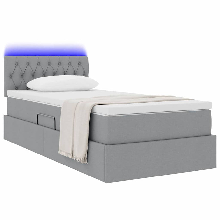 Opbergbed met LED met matras Lichtgrijs 90 x 200 cm Stof