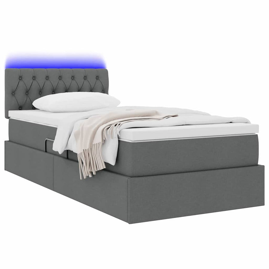 Opbergbed met LED met matras Donkergrijs 90 x 200 cm Stof