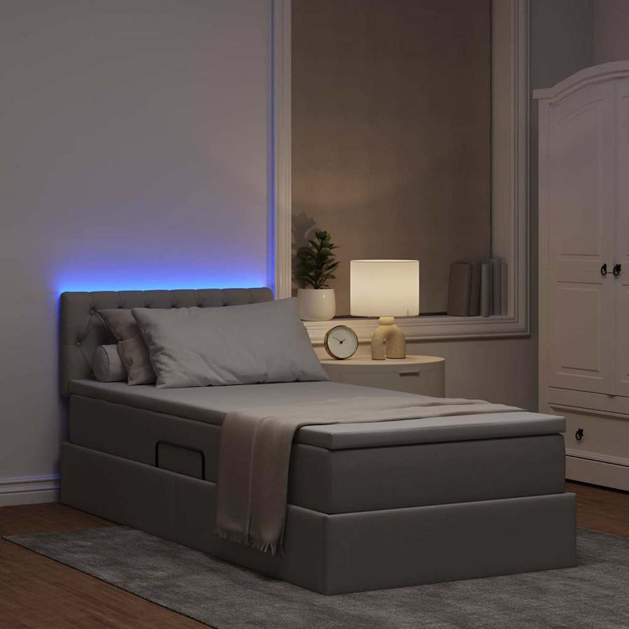 Opbergbed met LED met matras met LED Taupe 90 x 200 cm Stof