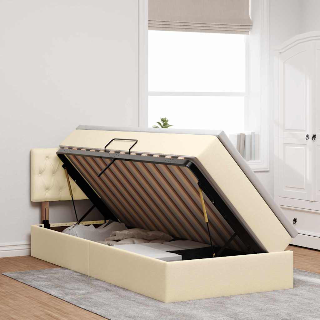 Opbergbed met LED met matras met LED Crème 90 x 200 cm Stof