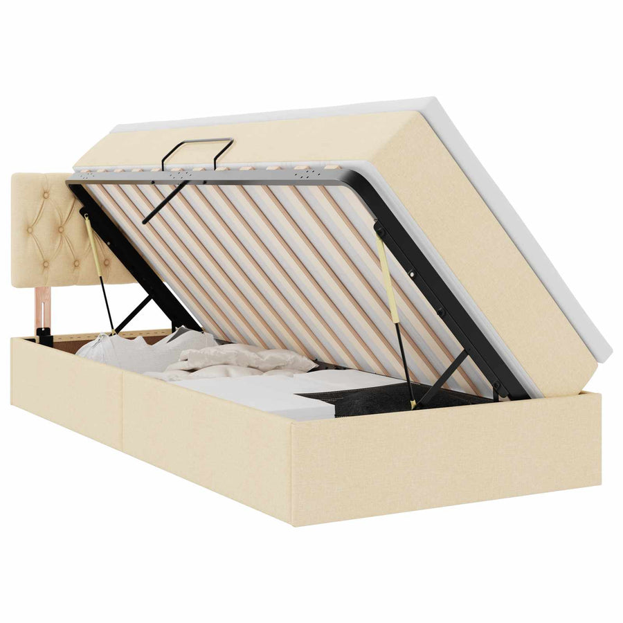 Opbergbed met LED met matras met LED Crème 90 x 200 cm Stof