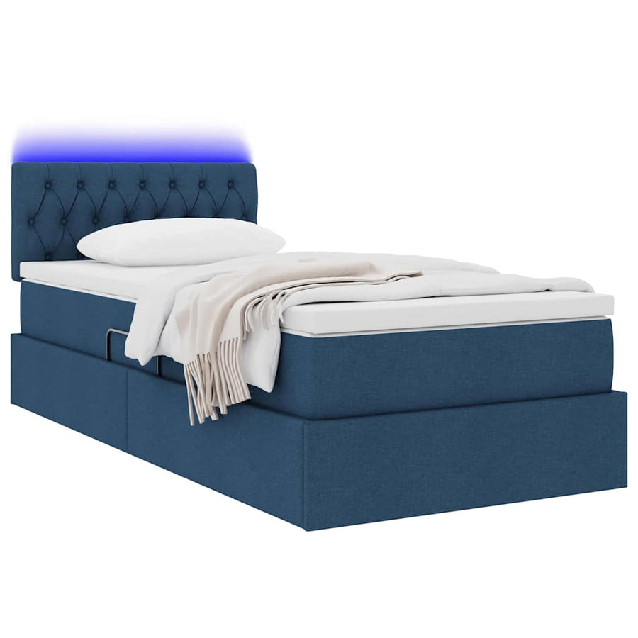 Opbergbed met LED met matras met LED Blauw 90 x 200 cm Stof