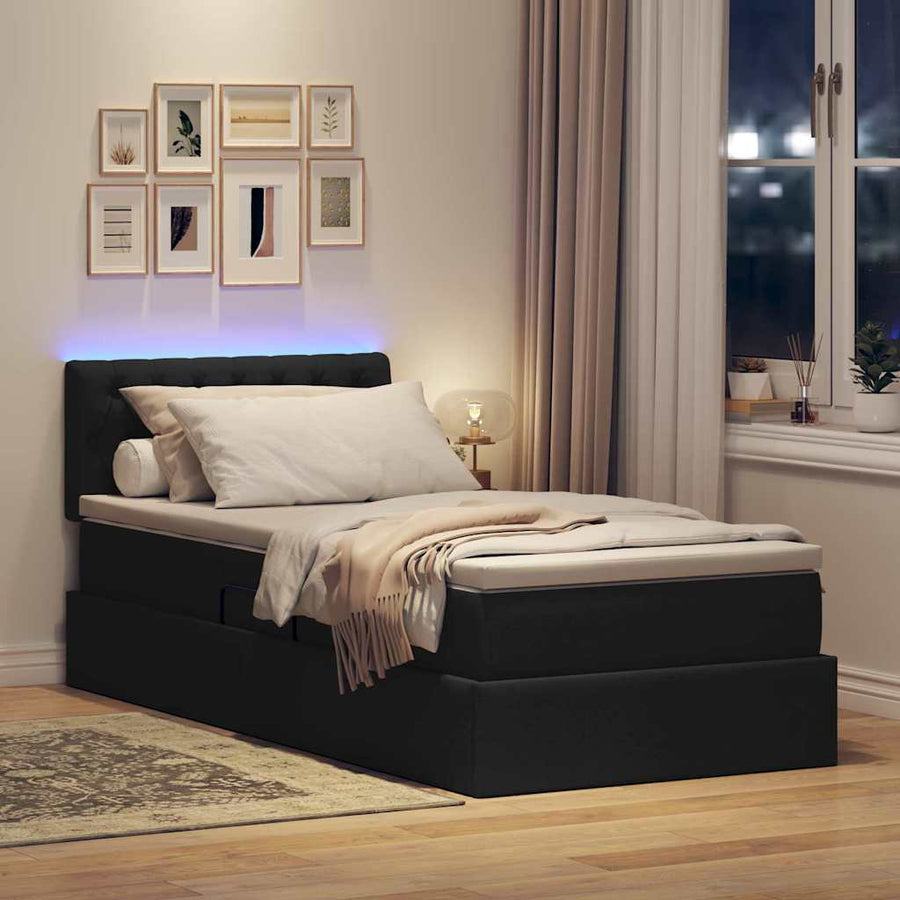 Opbergbed met LED met matras met LED Zwart 100 x 200 cm Stof