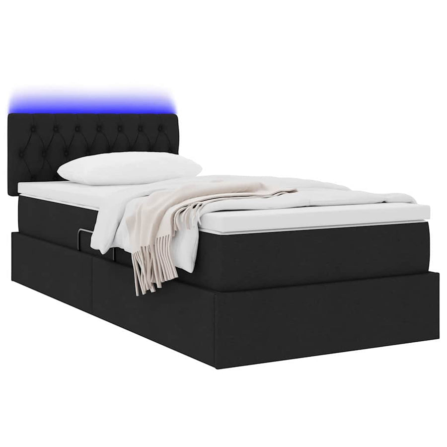 Opbergbed met LED met matras met LED Zwart 100 x 200 cm Stof