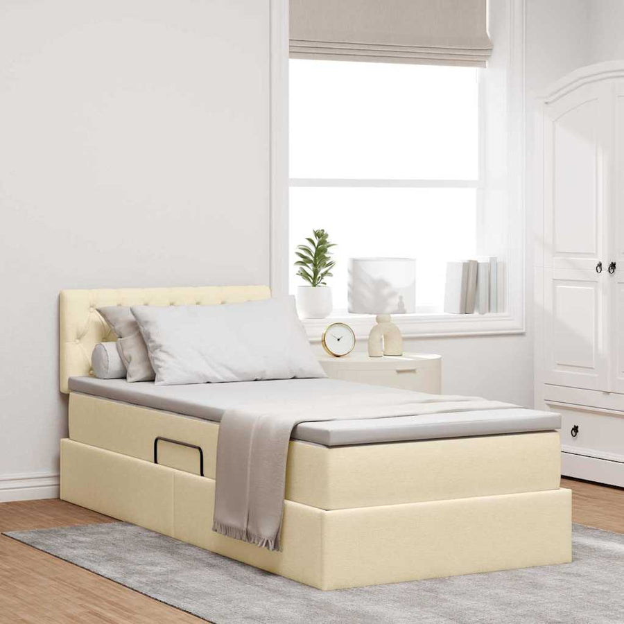 Opbergbed met LED met matras met LED Crème 100 x 200 cm Stof