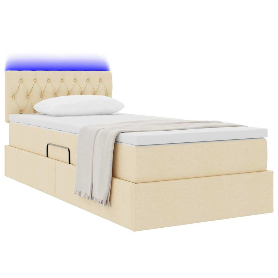 Opbergbed met LED met matras met LED Crème 100 x 200 cm Stof