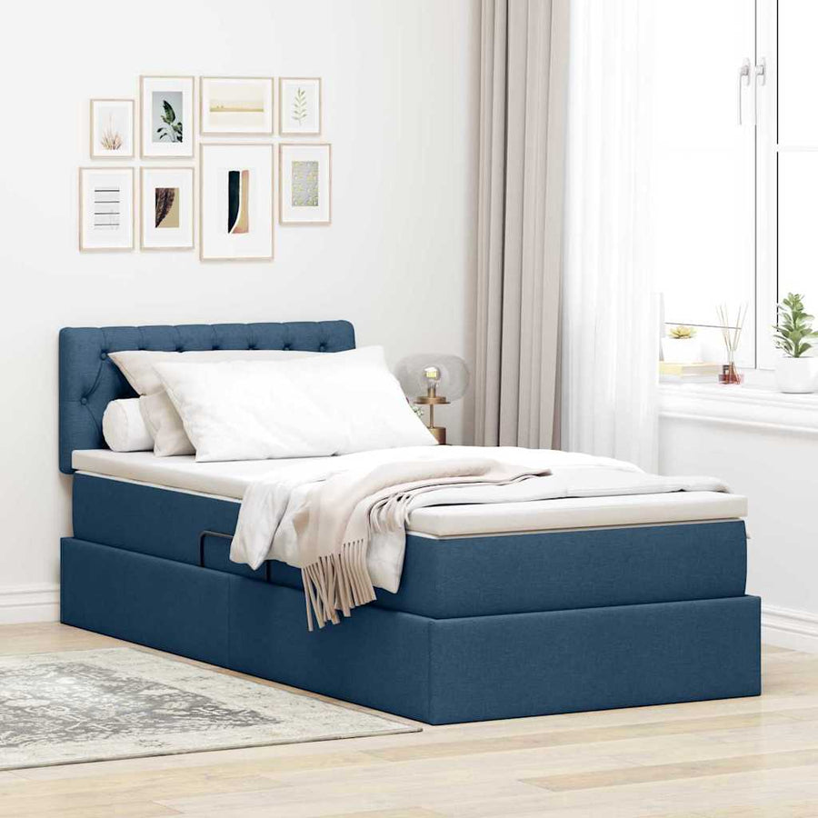 Opbergbed met LED met matras met LED Blauw 100 x 200 cm Stof