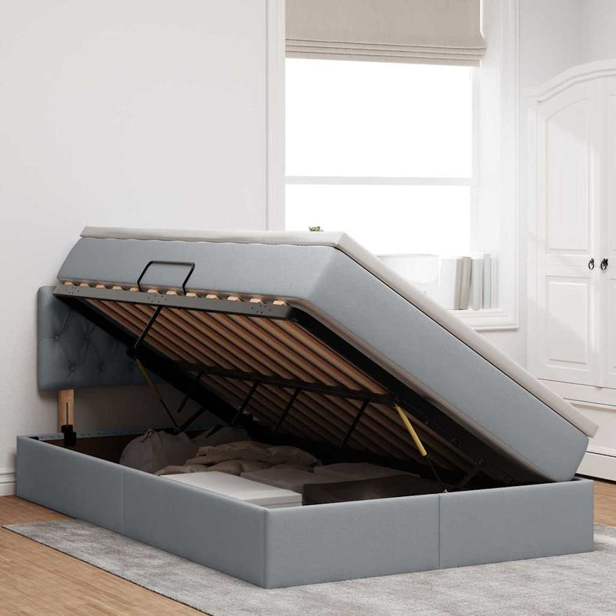 Opbergbed met LED met matras Lichtgrijs 120 x 190 cm Polyester